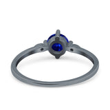 Three Stone Art Deco Engagement Ring Round Simulated Cubic Zirconia 925 Sterling Silver