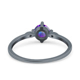 Three Stone Art Deco Engagement Ring Round Simulated Cubic Zirconia 925 Sterling Silver