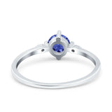 Three Stone Art Deco Engagement Ring Round Simulated Cubic Zirconia 925 Sterling Silver