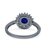 Halo Art Deco Wedding Bridal Ring Round Simulated Cubic Zirconia 925 Sterling Silver