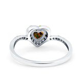 Halo Heart Art Deco Wedding Bridal Ring Round Simulated Cubic Zirconia 925 Sterling Silver