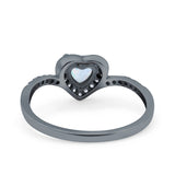 Halo Heart Art Deco Wedding Bridal Ring Round Simulated Cubic Zirconia 925 Sterling Silver