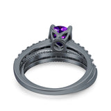 Art Deco Two Piece Wedding Bridal Ring Band Round Simulated Cubic Zirconia 925 Sterling Silver