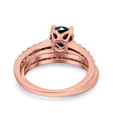 Art Deco Two Piece Wedding Bridal Ring Band Round Simulated Cubic Zirconia 925 Sterling Silver