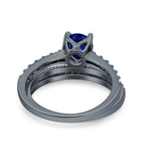 Art Deco Two Piece Wedding Bridal Ring Band Round Simulated Cubic Zirconia 925 Sterling Silver