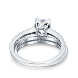 Art Deco Two Piece Wedding Bridal Ring Band Round Simulated Cubic Zirconia 925 Sterling Silver
