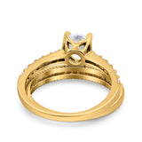 Art Deco Two Piece Wedding Bridal Ring Band Round Simulated Cubic Zirconia 925 Sterling Silver