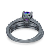 Art Deco Two Piece Wedding Bridal Ring Band Round Simulated Cubic Zirconia 925 Sterling Silver