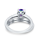 Art Deco Two Piece Wedding Bridal Ring Band Round Simulated Cubic Zirconia 925 Sterling Silver