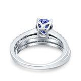 Art Deco Two Piece Wedding Bridal Ring Band Round Simulated Cubic Zirconia 925 Sterling Silver