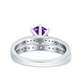 Two Piece Art Deco Wedding Engagement Bridal Ring Round Simulated Cubic Zirconia 925 Sterling Silver
