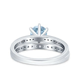 Two Piece Art Deco Wedding Engagement Bridal Ring Round Simulated Cubic Zirconia 925 Sterling Silver