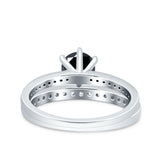Two Piece Art Deco Wedding Engagement Bridal Ring Round Simulated Cubic Zirconia 925 Sterling Silver