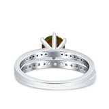 Two Piece Art Deco Wedding Engagement Bridal Ring Round Simulated Cubic Zirconia 925 Sterling Silver