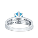Two Piece Art Deco Wedding Engagement Bridal Ring Round Simulated Cubic Zirconia 925 Sterling Silver