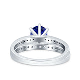 Two Piece Art Deco Wedding Engagement Bridal Ring Round Simulated Cubic Zirconia 925 Sterling Silver