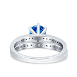 Two Piece Art Deco Wedding Engagement Bridal Ring Round Simulated Cubic Zirconia 925 Sterling Silver