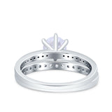 Two Piece Art Deco Wedding Engagement Bridal Ring Round Simulated Cubic Zirconia 925 Sterling Silver