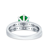 Two Piece Art Deco Wedding Engagement Bridal Ring Round Simulated Cubic Zirconia 925 Sterling Silver