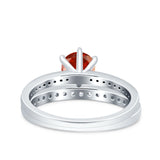 Two Piece Art Deco Wedding Engagement Bridal Ring Round Simulated Cubic Zirconia 925 Sterling Silver