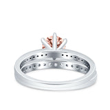 Two Piece Art Deco Wedding Engagement Bridal Ring Round Simulated Cubic Zirconia 925 Sterling Silver