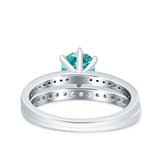 Two Piece Art Deco Wedding Engagement Bridal Ring Round Simulated Cubic Zirconia 925 Sterling Silver
