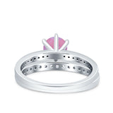 Two Piece Art Deco Wedding Engagement Bridal Ring Round Simulated Cubic Zirconia 925 Sterling Silver
