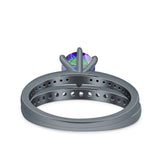 Two Piece Art Deco Wedding Engagement Bridal Ring Round Simulated Cubic Zirconia 925 Sterling Silver