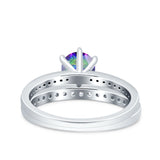 Two Piece Art Deco Wedding Engagement Bridal Ring Round Simulated Cubic Zirconia 925 Sterling Silver