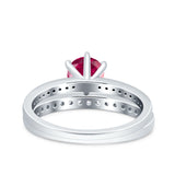 Two Piece Art Deco Wedding Engagement Bridal Ring Round Simulated Cubic Zirconia 925 Sterling Silver