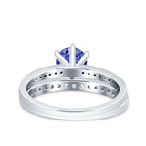 Two Piece Art Deco Wedding Engagement Bridal Ring Round Simulated Cubic Zirconia 925 Sterling Silver