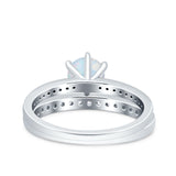 Two Piece Art Deco Wedding Engagement Bridal Ring Round Simulated Cubic Zirconia 925 Sterling Silver