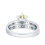 Two Piece Art Deco Wedding Engagement Bridal Ring Round Simulated Cubic Zirconia 925 Sterling Silver