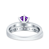 Two Piece Art Deco Wedding Engagement Bridal Ring Round Simulated Cubic Zirconia 925 Sterling Silver