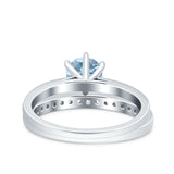 Two Piece Art Deco Wedding Engagement Bridal Ring Round Simulated Cubic Zirconia 925 Sterling Silver