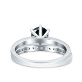 Two Piece Art Deco Wedding Engagement Bridal Ring Round Simulated Cubic Zirconia 925 Sterling Silver
