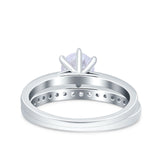 Two Piece Art Deco Wedding Engagement Bridal Ring Round Simulated Cubic Zirconia 925 Sterling Silver