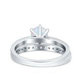 Two Piece Art Deco Wedding Engagement Bridal Ring Round Simulated Cubic Zirconia 925 Sterling Silver