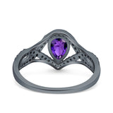 Halo Art Deco Wedding Pear Bridal Ring Crisscross Round Simulated Cubic Zirconia 925 Sterling Silver