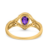 Halo Art Deco Wedding Pear Bridal Ring Crisscross Round Simulated Cubic Zirconia 925 Sterling Silver