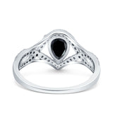 Halo Art Deco Wedding Pear Bridal Ring Crisscross Round Simulated Cubic Zirconia 925 Sterling Silver