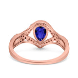 Halo Art Deco Wedding Pear Bridal Ring Crisscross Round Simulated Cubic Zirconia 925 Sterling Silver