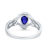 Halo Art Deco Wedding Pear Bridal Ring Crisscross Round Simulated Cubic Zirconia 925 Sterling Silver