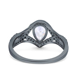 Halo Art Deco Wedding Pear Bridal Ring Crisscross Round Simulated Cubic Zirconia 925 Sterling Silver