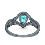 Halo Art Deco Wedding Pear Bridal Ring Crisscross Round Simulated Cubic Zirconia 925 Sterling Silver