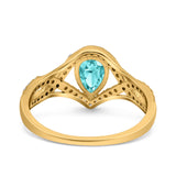 Halo Art Deco Wedding Pear Bridal Ring Crisscross Round Simulated Cubic Zirconia 925 Sterling Silver