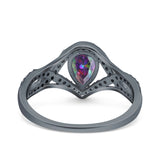 Halo Art Deco Wedding Pear Bridal Ring Crisscross Round Simulated Cubic Zirconia 925 Sterling Silver