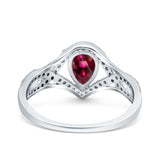 Halo Art Deco Wedding Pear Bridal Ring Crisscross Round Simulated Cubic Zirconia 925 Sterling Silver