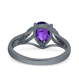 Teardrop Dainty Art Deco Pear Wedding Engagement Bridal Ring Round Simulated Cubic Zirconia 925 Sterling Silver