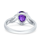 Teardrop Dainty Art Deco Pear Wedding Engagement Bridal Ring Round Simulated Cubic Zirconia 925 Sterling Silver